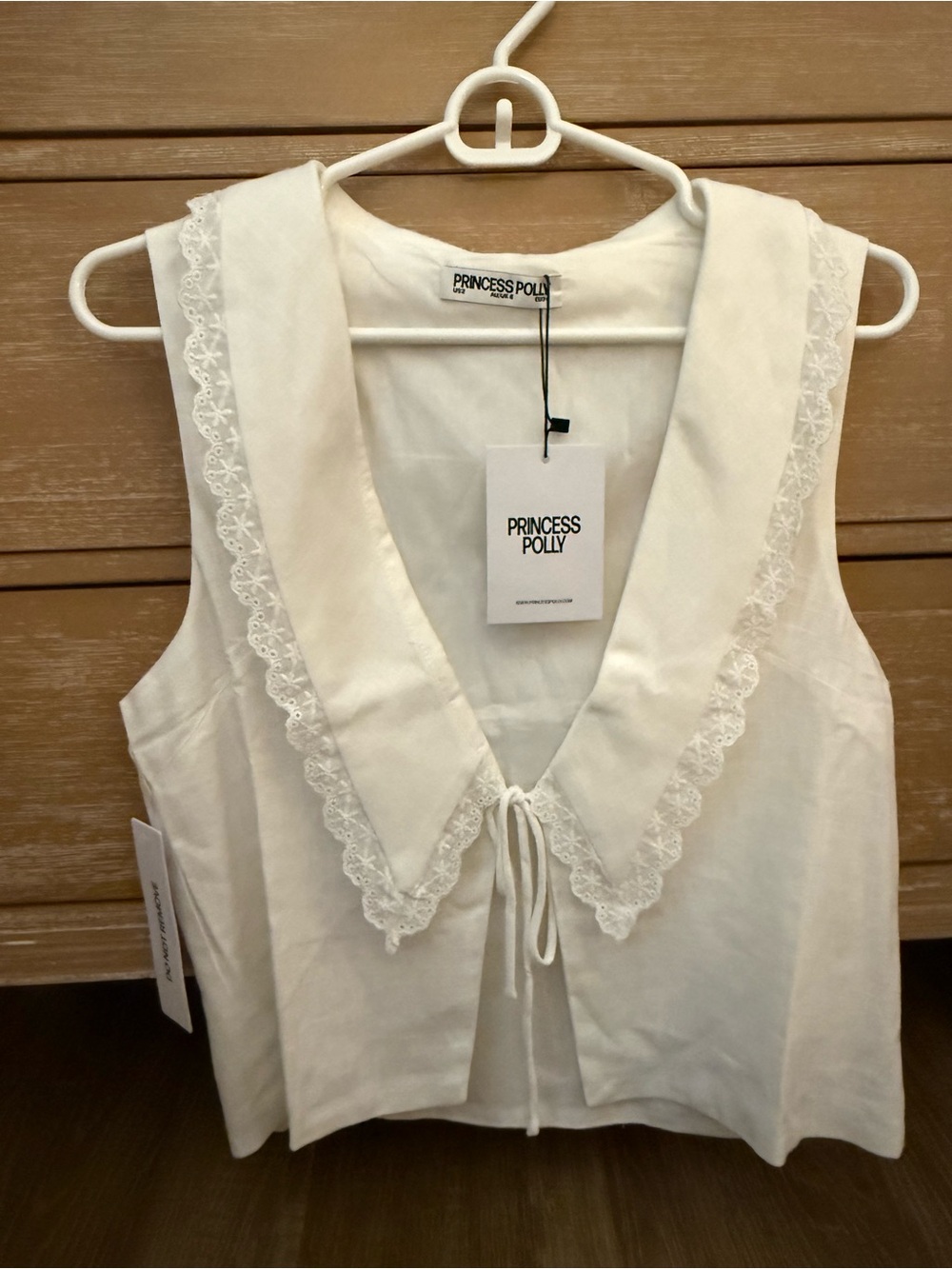 Princess Polly Cream Lace-Trim Tie-Front Chemise Top